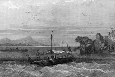 Robert Cavelier de La Salle (1643-1687) erreicht die Mündung des Mississippi, April 1675. In „Histoire générale de la marine“ von Van Tenac.