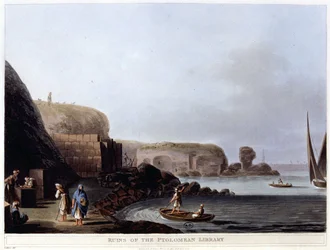 Ruinen der ptolemäischen Bibliothek von Alexandria - in „Ansichten in Ägypten, Palästina und anderen Teilen des Osmanischen Reiches“