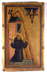 Der heilige Franziskus von Assisi mit Stigmata. Malerei auf Holz aus dem 13. Jahrhundert. Florenz, Uffizien