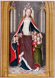 Die Heilige Ursula beherbergt ihre Gefährtinnen unter ihrem Mantel, nach der Jagd der Heiligen Ursula, Brügge, Memling