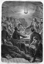 Versammlung (Reunion) der Carbonari. (Charbonnerie oder Carboneria, frühes 19. Jahrhundert). Gravur von 1864.