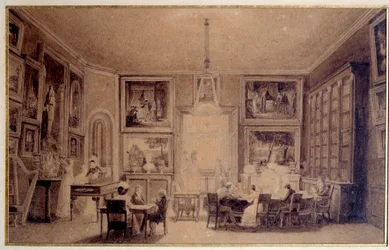 Salon der Königin von Holland Hortense de Beauharnais in Augsburg. Gravur des 19. Jahrhunderts