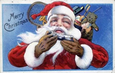 Weihnachtsmann und seine Spielzeughaube - Amerikanische Postkarte, Ende des 19. Jahrhunderts