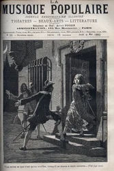 Szene aus „Der Sizilianer oder die Liebe des Malers“, Komödie von Molière (1622-1673). Hali, der Narr von Araste, lenkt die Aufmerksamkeit von Don Pedre, dem Eifersüchtigen, ab, um den Liebenden Araste und Isidore ein Treffen zu ermöglichen. (Akt I, Szene 