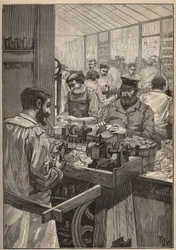 Meerschaum: Herstellung von Meerschaumpfeifen. Gravur von 1885 in „Les arts et métiers illustrés“ von Adolphe Bitard.
