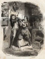 Sie beschmierte mir das Gesicht, und alles war köstlich - Illustration zu den „Bekenntnissen“ von Jean-Jacques Rousseau (1712-1778) - Gravur von 1849