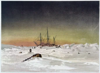 Schiff im Eis - in „The shores of the polar sea, an Arctic expedition narration“