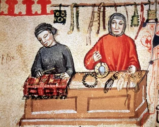 Handwerksladen. Manuskript aus dem 14. Jahrhundert. Biblioteca Nazionale di Firenze