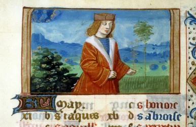 Zeichen der Zwillinge und Mann auf dem Feld - Miniatur, Mittelalter