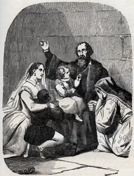 Sir Thomas More (Morus) (1478-1535) und seine Tochter Margaret und Kinder im Gefängnis
