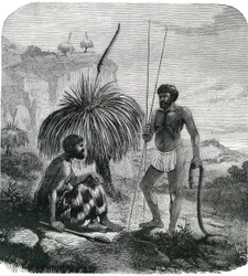 Schlangenjäger in Australien. Gravur 1868