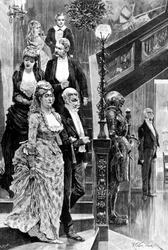 Gesellschaftsabend in London in der viktorianischen Ära. Gravur aus der zweiten Hälfte des 19. Jahrhunderts.