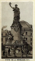 Statue der Republik, Place de la Republique in Paris. Chromolithographie aus dem späten 19. Jahrhundert.