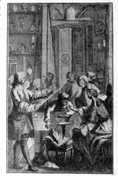 Stephen Grays Experiment (1670 - 1736) zur elektrischen Leitfähigkeit des menschlichen Körpers. Gravur aus dem 19. Jahrhundert