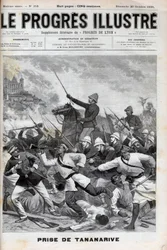 Einnahme von Antananarivo - Französische Militärs erobern Antananarivo 1895 - Eroberung von Madagaskar - Eroberung von Tananarive durch die französische Expeditionsarmee am 30. September 1895 - Gravur in „Le Progres Illustré“ von 1895.