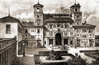 Terrasse und Fassade der Villa Medici. Reise von Francis Wey 1864-1869 in Tour du monde 1870 1. Semester.