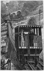 Territet-Glion-Eisenbahn. Glion-Linie in der Schweiz im Jahr 1884
