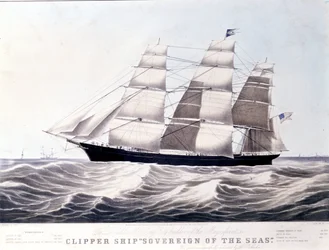 Der amerikanische Klipper Sovereign of the Sea um 1852. Lithographie des 19. Jahrhunderts