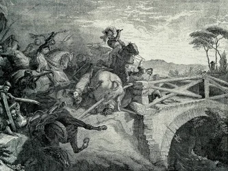 Die Schlacht von Garigliano (Garellano) zwischen Franzosen und Spaniern während des Dritten Italienischen Krieges, 29. Dezember 1503: Gonzalo Fernandez De Cordoba genannt El Gran Capitan
