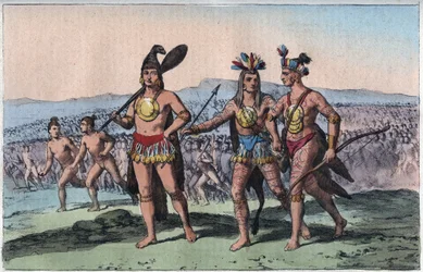 Die Häuptlinge Floridas auf dem Weg in den Krieg (Indianer) - Stich aus „Usi e Costumi di Tutti i Popoli dell