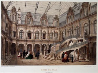 Der Ehrenhof des Hôtel de Ville de Paris - Lithographie
