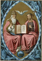 Die Heilige Dreifaltigkeit - Chromolithographie 19. Jahrhundert, nach einem Dokument aus dem 15. Jahrhundert