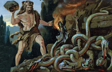 Die Arbeiten des Herkules: Herkules tötet die Hydra von Lerna, Anfang des 20. Jahrhunderts