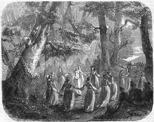 Der Baum der Dame, wo sich die jungen Mädchen von Domrémy zu Spielen und einem ländlichen Geschmack versammelten, darunter Jeanne d