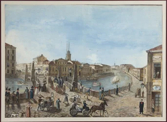 Die Rote Brücke über den Fluss Moika in Sankt Petersburg