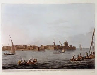 Die Mauern und der Hafen von Aboukir (ehemals Canopus) - in „Ansichten von Ägypten, Palästina und anderen Teilen des Osmanischen Reiches“