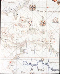 Die Westindischen Inseln: Florida, Honduras, Kuba, Peru und die Karibik (Detail des Portulans von Castellini)