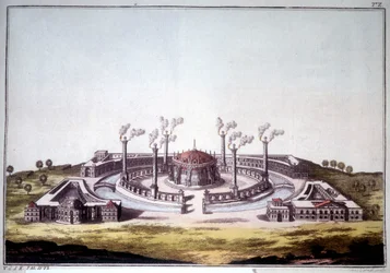 Die antike Stadt Ninive, antike Stadt von Assyrien, zeigt die imaginäre Ansicht eines assyrischen Palastes