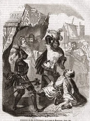 Die Ermordung des Herzogs von Burgund (Jean sans peur) auf der Brücke von Montereau - in „Geschichte Frankreichs“ von Anquetil, Paris