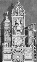 Die astrologische Uhr von Straßburg, ausgeführt 1573 von Conrad Dasypodius - Gravur