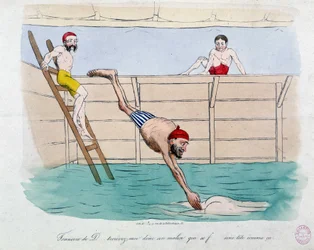 Das Bad: Karikatur der öffentlichen Bäder (Schwimmbäder) in Paris - 19. Jahrhundert, Carnavalet