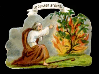 Der brennende Dornbusch - Volksbild. Chromolithografie des 19. Jahrhunderts