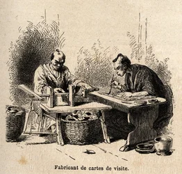 Der Visitenkartenhersteller. Gravur zur Illustration der Reise nach Japan in den Jahren 1863-1864 von Aimé Humbert, Minister der Schweizerischen Eidgenossenschaft, in „Le tour du monde, nouveau journal des voyages“, herausgegeben von Edouard Charton