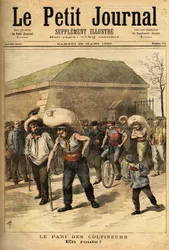 Die Wette der Coltineure, Sacklasten von 100 Kilogramm, die Wette besteht darin, Paris und Corbeil zu Fuß zu verbinden (32 Kilometer), Gewinner Jean Labas absolvierte das Rennen in 14 Stunden (12 Stunden vor dem Zweiten). Gravur in „Le petit journal“ 25/03