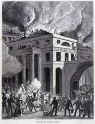 Der Brand des Odeon (1820) (Gravur, späte 19. Jahrhundert)