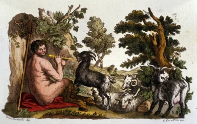 Der Gott Pan. Gravur aus „Dizionario mitologico“ 19. Jahrhundert