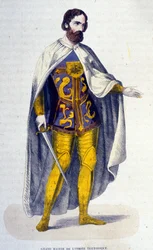 Der Großmeister des Deutschen Ordens, ein im Jahr 1128 gegründeter Ritterorden, der im 16. Jahrhundert nach seiner Säkularisierung verschwand. Gravur des 19. Jahrhunderts