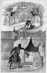 Das illustre Theater: Otello (Othello), Oper von Giuseppe Verdi (1813-1901), italienischer Komponist, aufgeführt im Scala-Theater in Mailand am 12. Februar. Gravur in „Le Monde illustré“