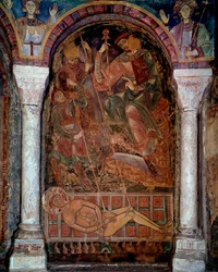Das Martyrium des Heiligen Laurentius (210/220-258) starb auf dem Grill, Fresko von Berze die Stadt