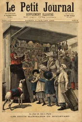 Die Händler und ihre Boulevardauslagen am Neujahrstag in Paris. Gravur in „Le petit journal“ 2/01/1892. Selva-Sammlung