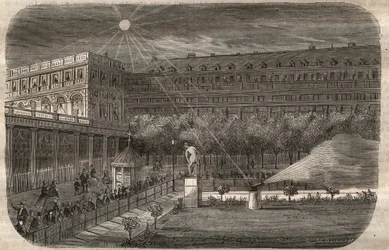 Die Mittagskanone (Sonnenkanone) am Palais Royal in Paris. Gravur von 1857 im „Le Musée Des Sciences“