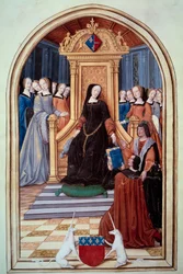 Die Regentin von Frankreich Louise de Savoie (1476-1531) erhält das Buch von zwei Schöffen der Stadt Amiens