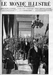 Die gemieteten Zimmer im Jahr 1887, mit Präsident Charles Floquet an der Spitze (1828-1896). Titelblatt von „Le Monde Illustré“ von 1887.