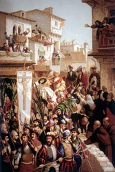 Die Rückkehr von Christoph Kolumbus (1451-1506), Navigator italienischer Herkunft, nach Spanien im Jahr 1493.