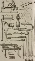 Werkzeuge zur Produktion und Beladung von Raketen, Gravur aus Grand Art d