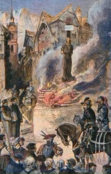 Folterung von Michel Servet in Genf (1511-1553) - Gravur